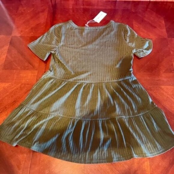 Ellison Womens Olive Green Tiered Short Sleeve Top flared - Picture 4 of 5